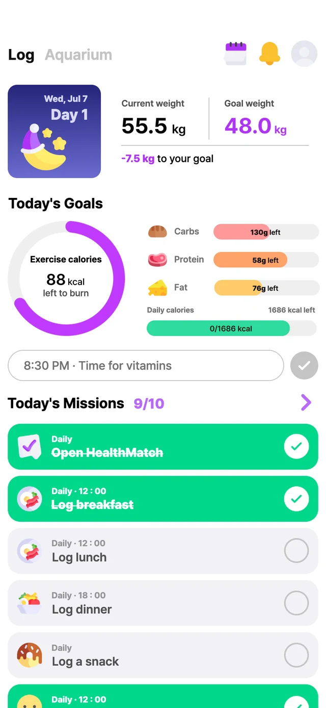Today's missions screen